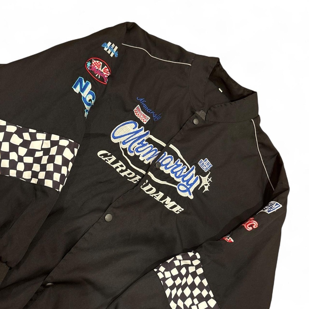 Mrmarsly Carpe Dame Racing Bomber Jacket Black Embroidered Checkerboard 2XL XL